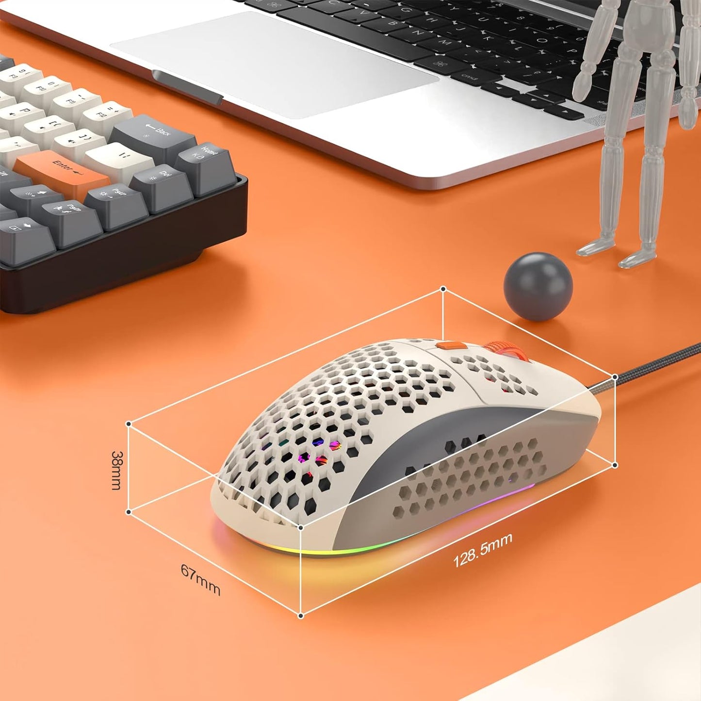 M8 LED PC Gaming Maus, ergonomische, Ultraleicht, 7 programmierbare Tasten 6400 DPI