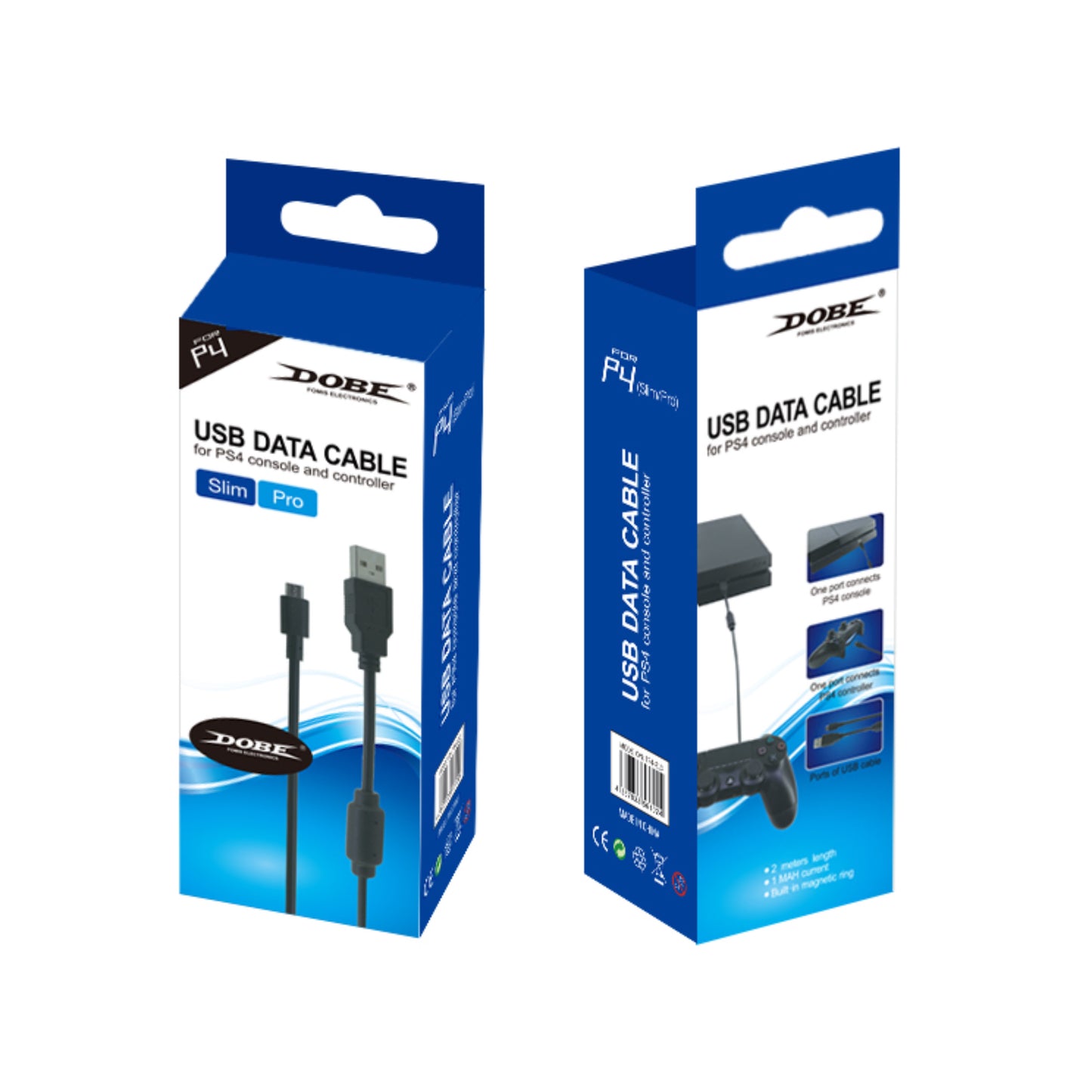 DOBE 2m Ladekabel für PlayStation 4, PS4 Slim & Pro Controller USB / Micro USB Kabel
