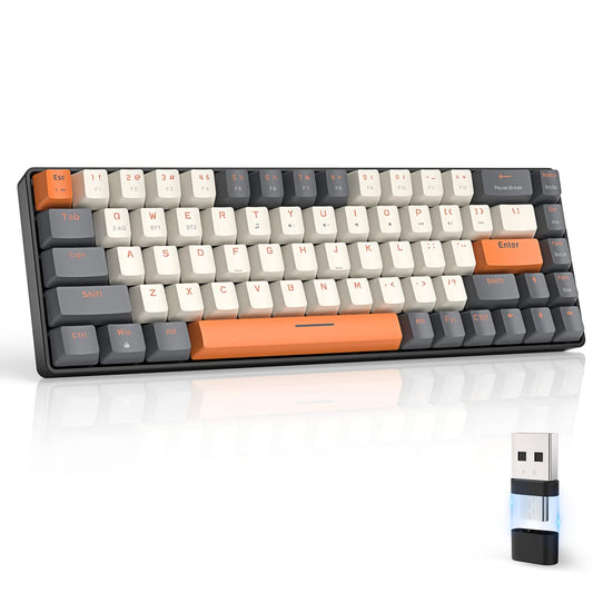K68 Kabellose Mechanische Gaming-Tastatur, Dual-Mode 2.4 GHz Wireless/Bluetooth 5.0, 60% Prozent Tastatur Hot-Swap-fähig Roter mit 2-in-1-Empfänger für PC/Mac/Smartphone