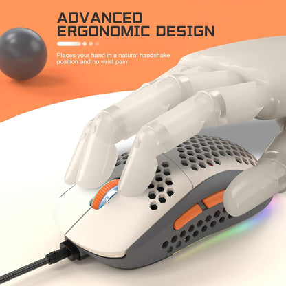 M8 LED PC Gaming Maus, ergonomische, Ultraleicht, 7 programmierbare Tasten 6400 DPI