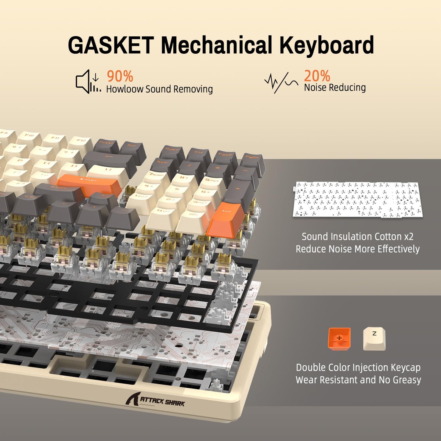 ATTACK SHARK K98 100-Tasten Hot-Swappable Mechanische Gaming-Tastatur, Bluetooth/2.4G Wireless/ Wired USB-C, 3000mAh Akku, RGB, Programmierbar Windows/PC/Mac