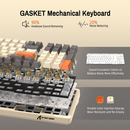 ATTACK SHARK K98 100-Tasten Hot-Swappable Mechanische Gaming-Tastatur, Bluetooth/2.4G Wireless/ Wired USB-C, 3000mAh Akku, RGB, Programmierbar Windows/PC/Mac