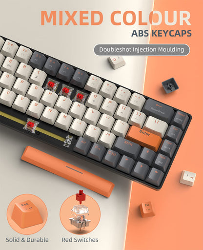 K68 Kabellose Mechanische Gaming-Tastatur, Dual-Mode 2.4 GHz Wireless/Bluetooth 5.0, 60% Prozent Tastatur Hot-Swap-fähig Roter mit 2-in-1-Empfänger für PC/Mac/Smartphone