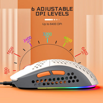 M8 LED PC Gaming Maus, ergonomische, Ultraleicht, 7 programmierbare Tasten 6400 DPI