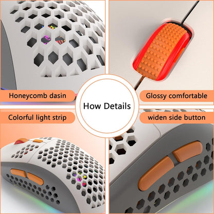 M8 LED PC Gaming Maus, ergonomische, Ultraleicht, 7 programmierbare Tasten 6400 DPI