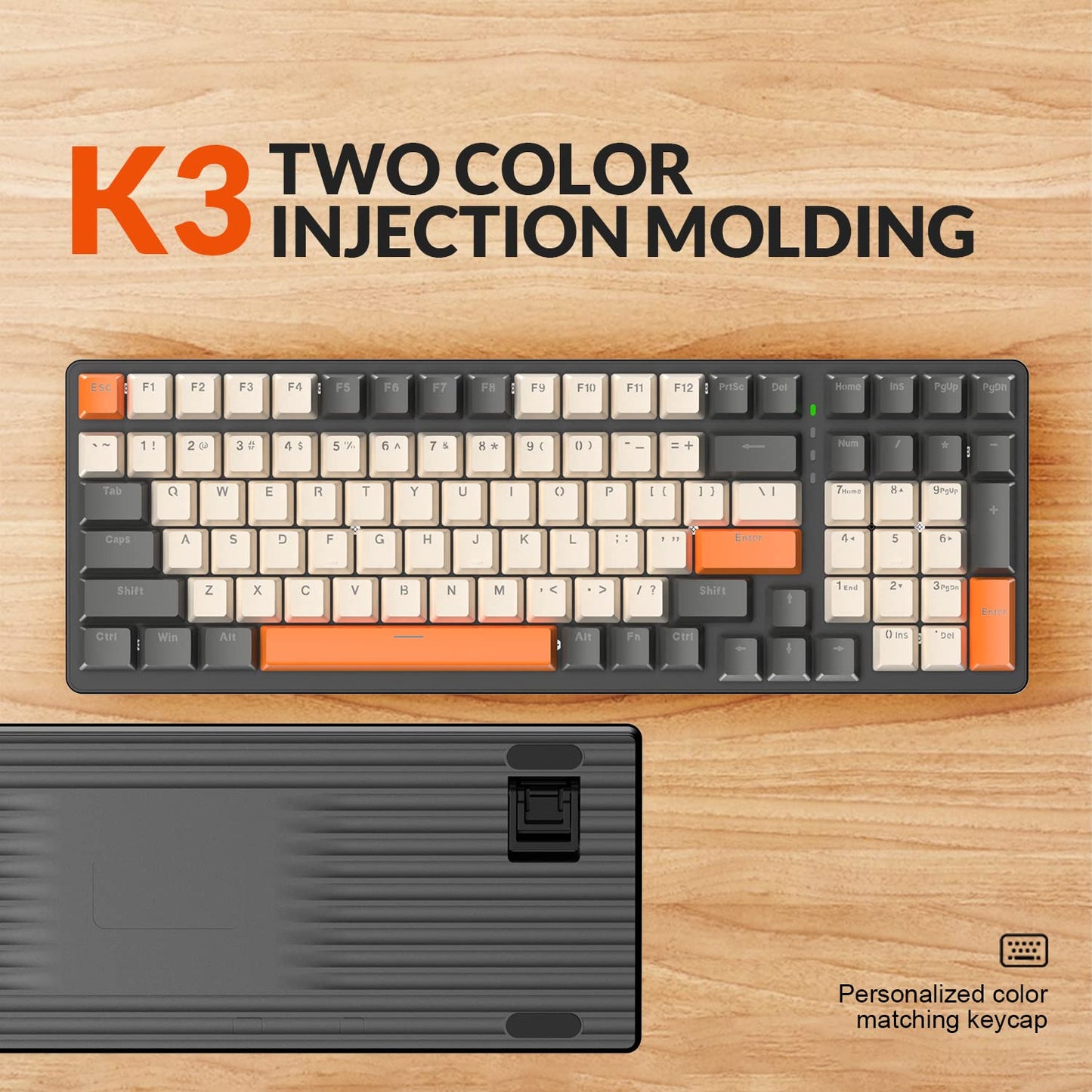 K3 Mechanische PC Gaming-Tastatur, Wired, LED-beleuchtet, Kompakte 100 Tasten Pad