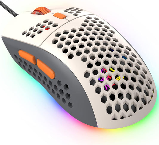 M8 LED PC Gaming Maus, ergonomische, Ultraleicht, 7 programmierbare Tasten 6400 DPI