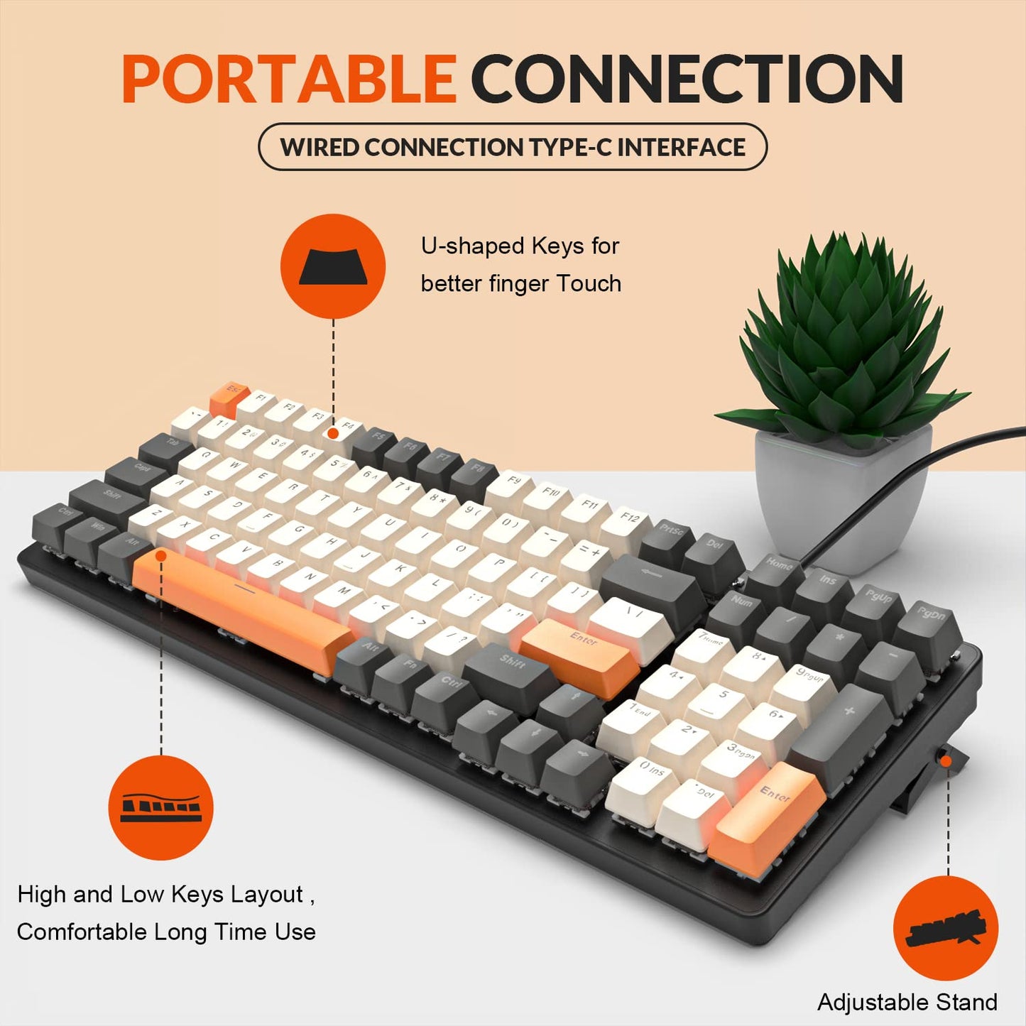 K3 Mechanische PC Gaming-Tastatur, Wired, LED-beleuchtet, Kompakte 100 Tasten Pad