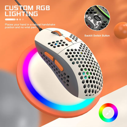 M8 LED PC Gaming Maus, ergonomische, Ultraleicht, 7 programmierbare Tasten 6400 DPI