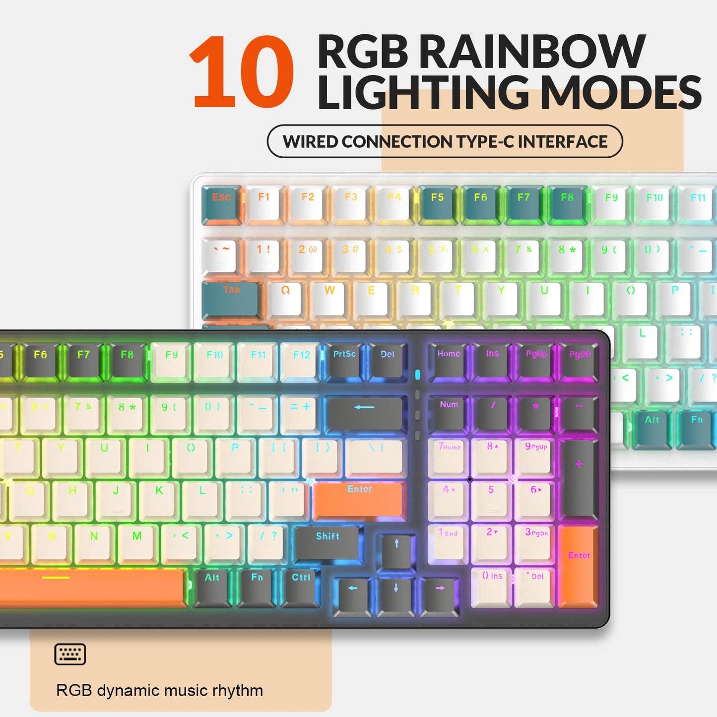 K3 Mechanische PC Gaming-Tastatur, Wired, LED-beleuchtet, Kompakte 100 Tasten Pad