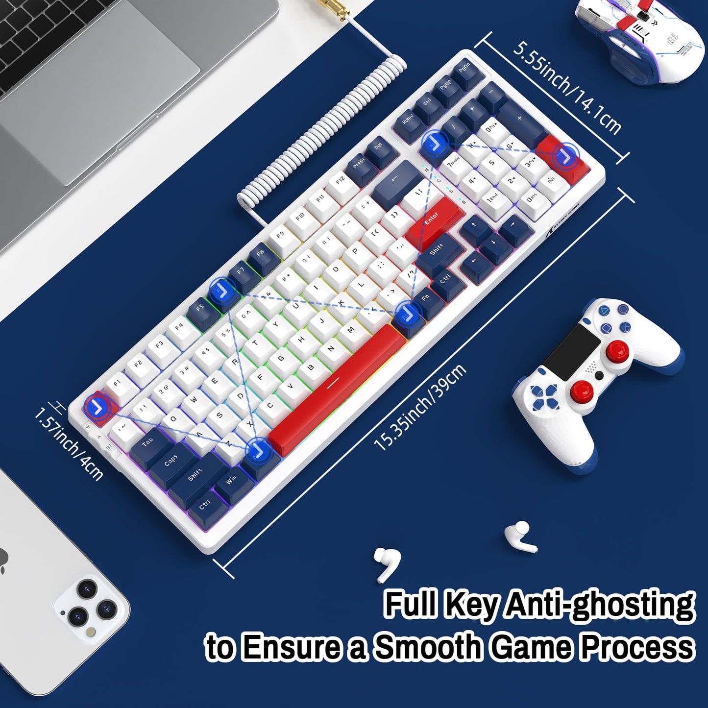 ATTACK SHARK K98 100-Tasten Hot-Swappable Mechanische Gaming-Tastatur, Bluetooth/2.4G Wireless/ Wired USB-C, 3000mAh Akku, RGB, Programmierbar Windows/PC/Mac
