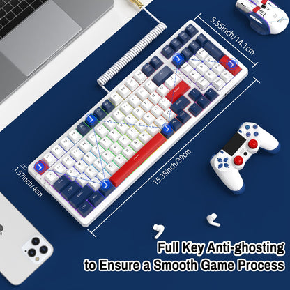 ATTACK SHARK K98 100-Tasten Hot-Swappable Mechanische Gaming-Tastatur, Bluetooth/2.4G Wireless/ Wired USB-C, 3000mAh Akku, RGB, Programmierbar Windows/PC/Mac