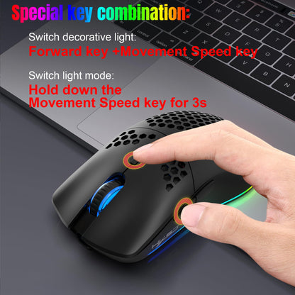 T66 PC Gaming Maus, BT/2.4G Wireless/Wired, Leicht, Macro Program, RGB Light, 650mAh Akku, 3600 DPI