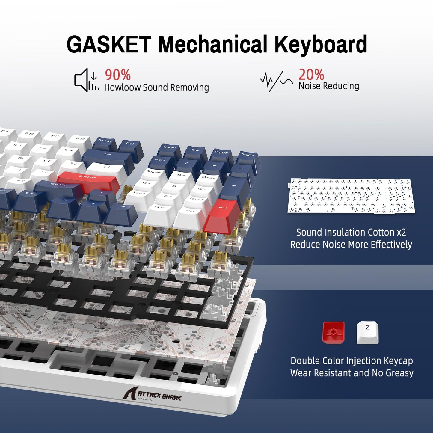 ATTACK SHARK K98 100-Tasten Hot-Swappable Mechanische Gaming-Tastatur, Bluetooth/2.4G Wireless/ Wired USB-C, 3000mAh Akku, RGB, Programmierbar Windows/PC/Mac