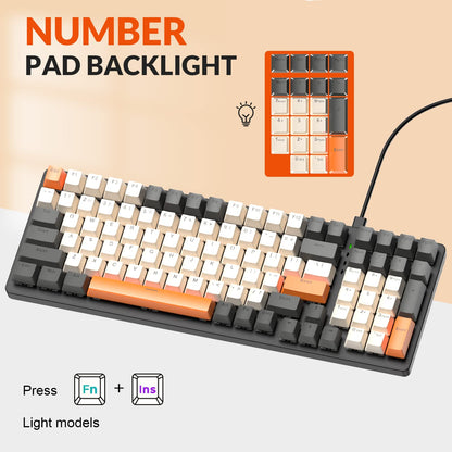 K3 Mechanische PC Gaming-Tastatur, Wired, LED-beleuchtet, Kompakte 100 Tasten Pad