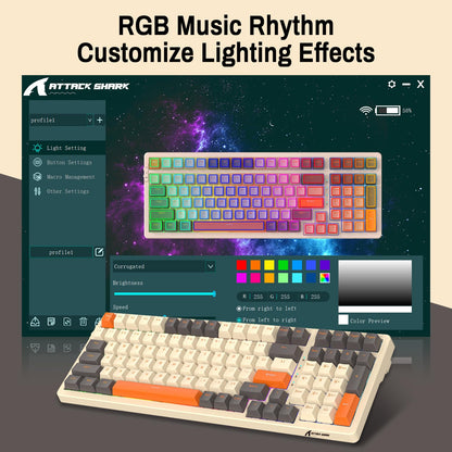 ATTACK SHARK K98 100-Tasten Hot-Swappable Mechanische Gaming-Tastatur, Bluetooth/2.4G Wireless/ Wired USB-C, 3000mAh Akku, RGB, Programmierbar Windows/PC/Mac