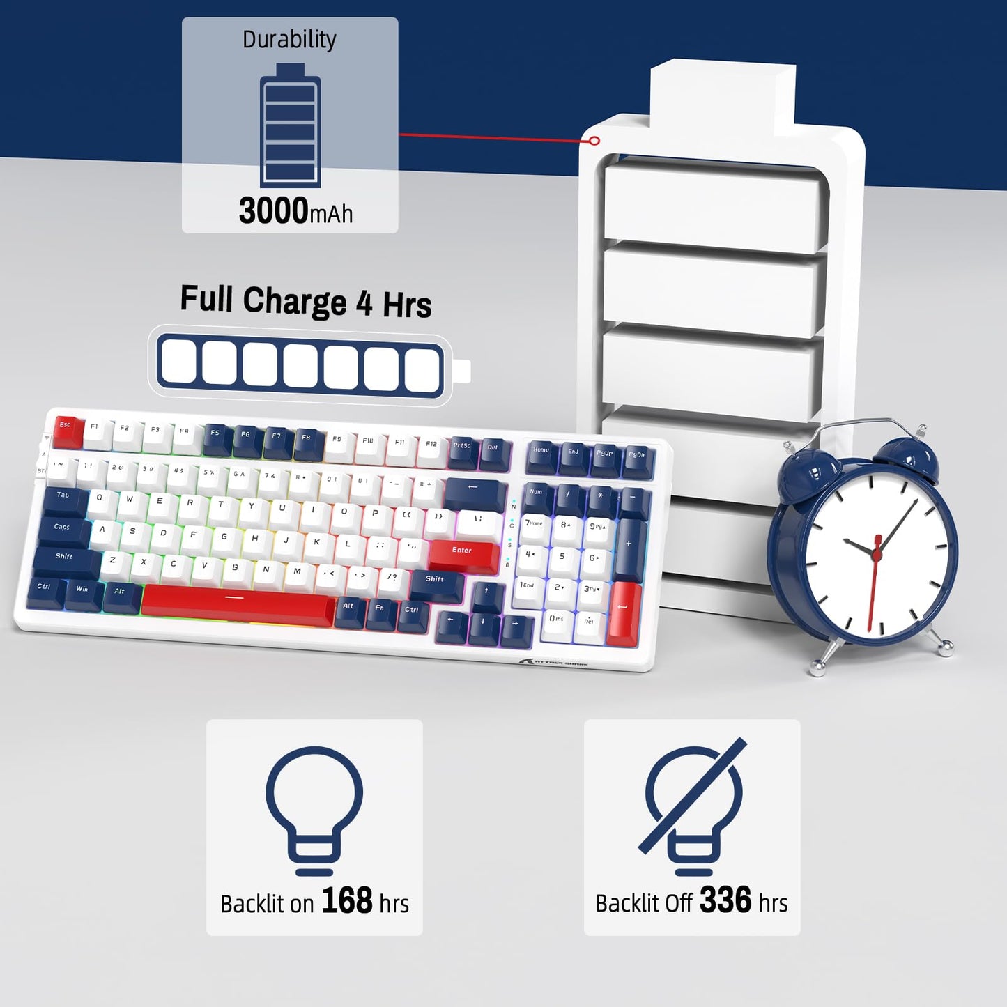 ATTACK SHARK K98 100-Tasten Hot-Swappable Mechanische Gaming-Tastatur, Bluetooth/2.4G Wireless/ Wired USB-C, 3000mAh Akku, RGB, Programmierbar Windows/PC/Mac