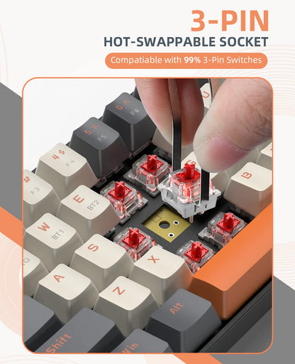 K68 Kabellose Mechanische Gaming-Tastatur, Dual-Mode 2.4 GHz Wireless/Bluetooth 5.0, 60% Prozent Tastatur Hot-Swap-fähig Roter mit 2-in-1-Empfänger für PC/Mac/Smartphone