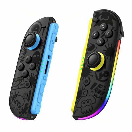 Nintendo Switch 2 Joypad Splatoon Paar mit RGB-Beleuchtung in Blau und Gelb 