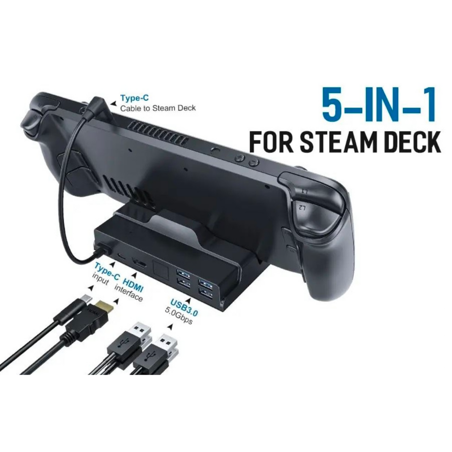 Docking Station mit LED für Steam Deck 100W 4K 30HZ HDMI USB 3.0 OLED - Game-Kiosk