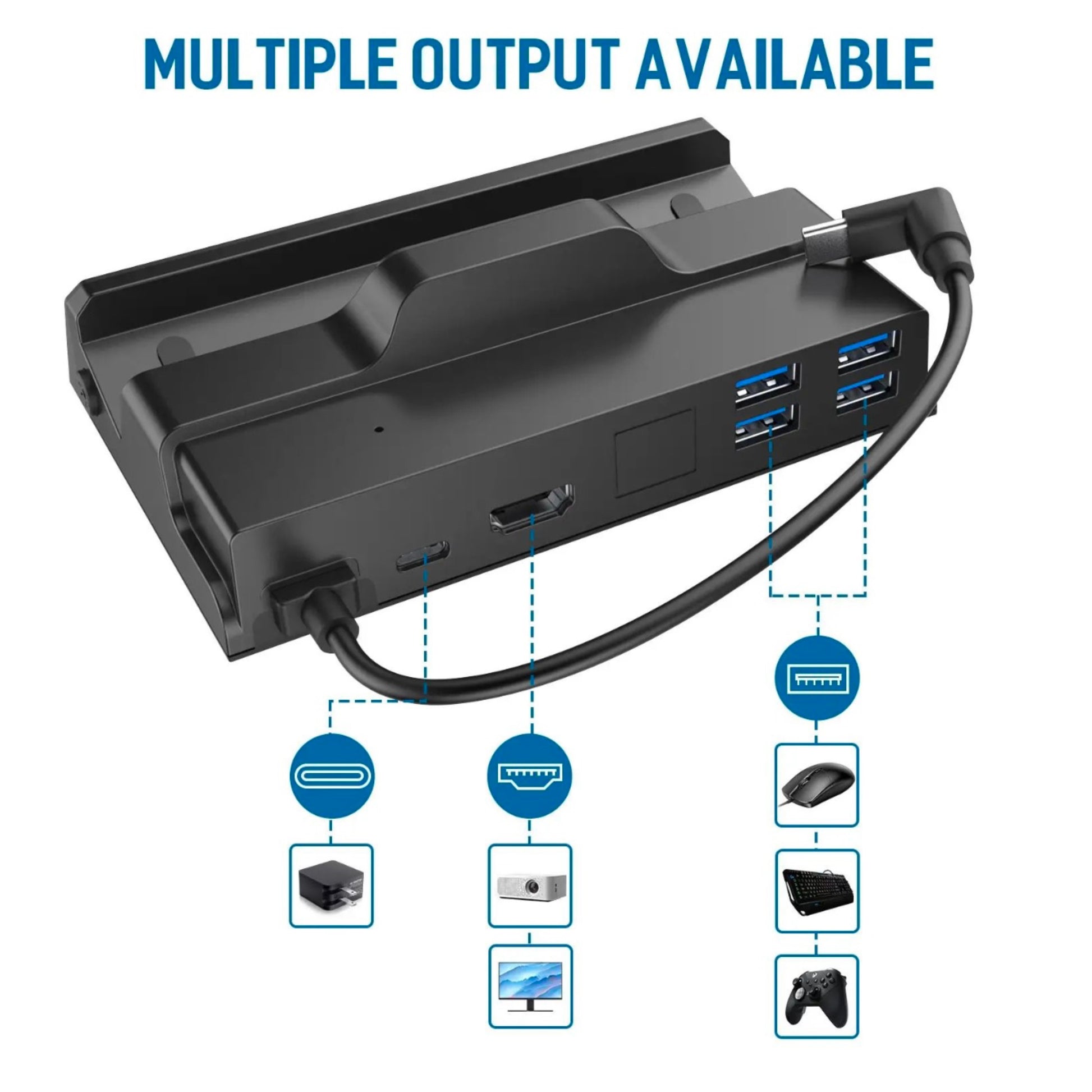 Docking Station mit LED für Steam Deck 100W 4K 30HZ HDMI USB 3.0 OLED - Game-Kiosk