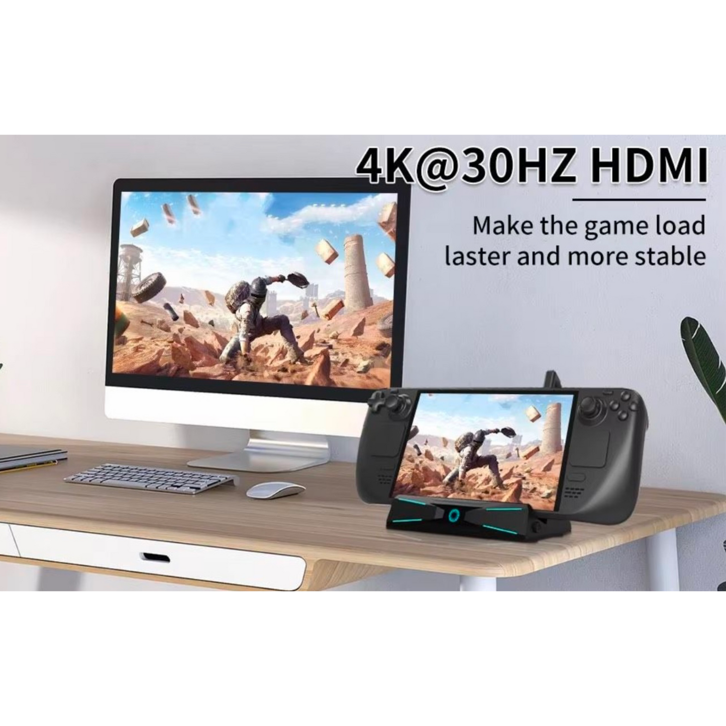 Docking Station mit LED für Steam Deck 100W 4K 30HZ HDMI USB 3.0 OLED - Game-Kiosk