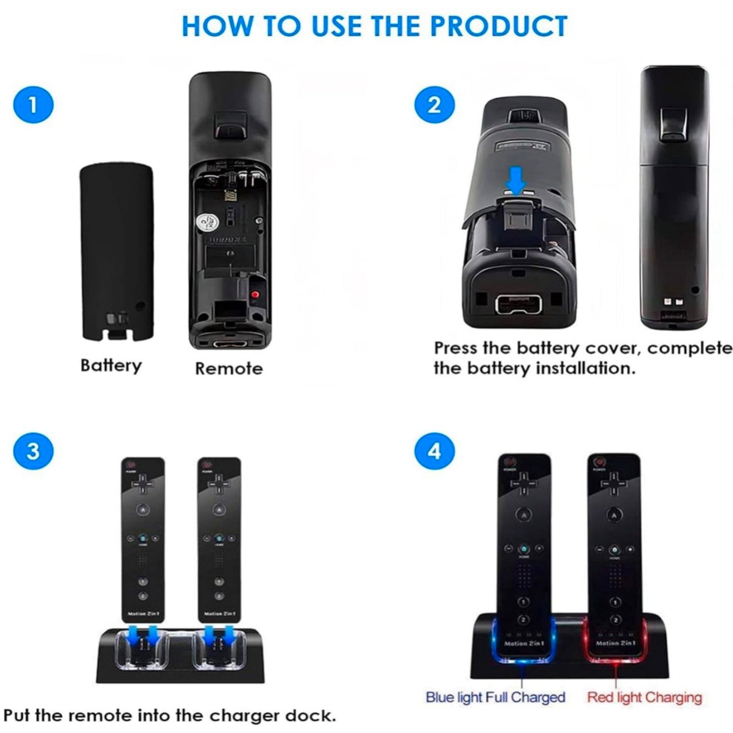 Ladestation inkl. Akkus für Nintendo Wii/U Controller/Fernbedienung - Game-Kiosk