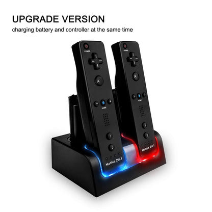 Ladestation für Wii / U Controller mit vier Akkus Batterien - schwarz