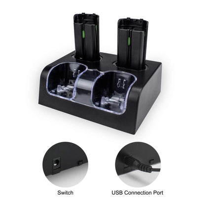 Ladestation für Wii / U Controller mit vier Akkus Batterien - schwarz