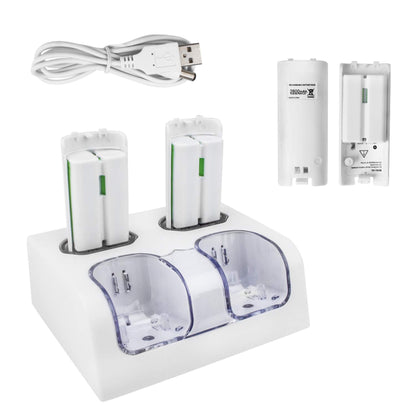 Ladestation für Wii-Controller mit vier Akkus Batterien - weiß
