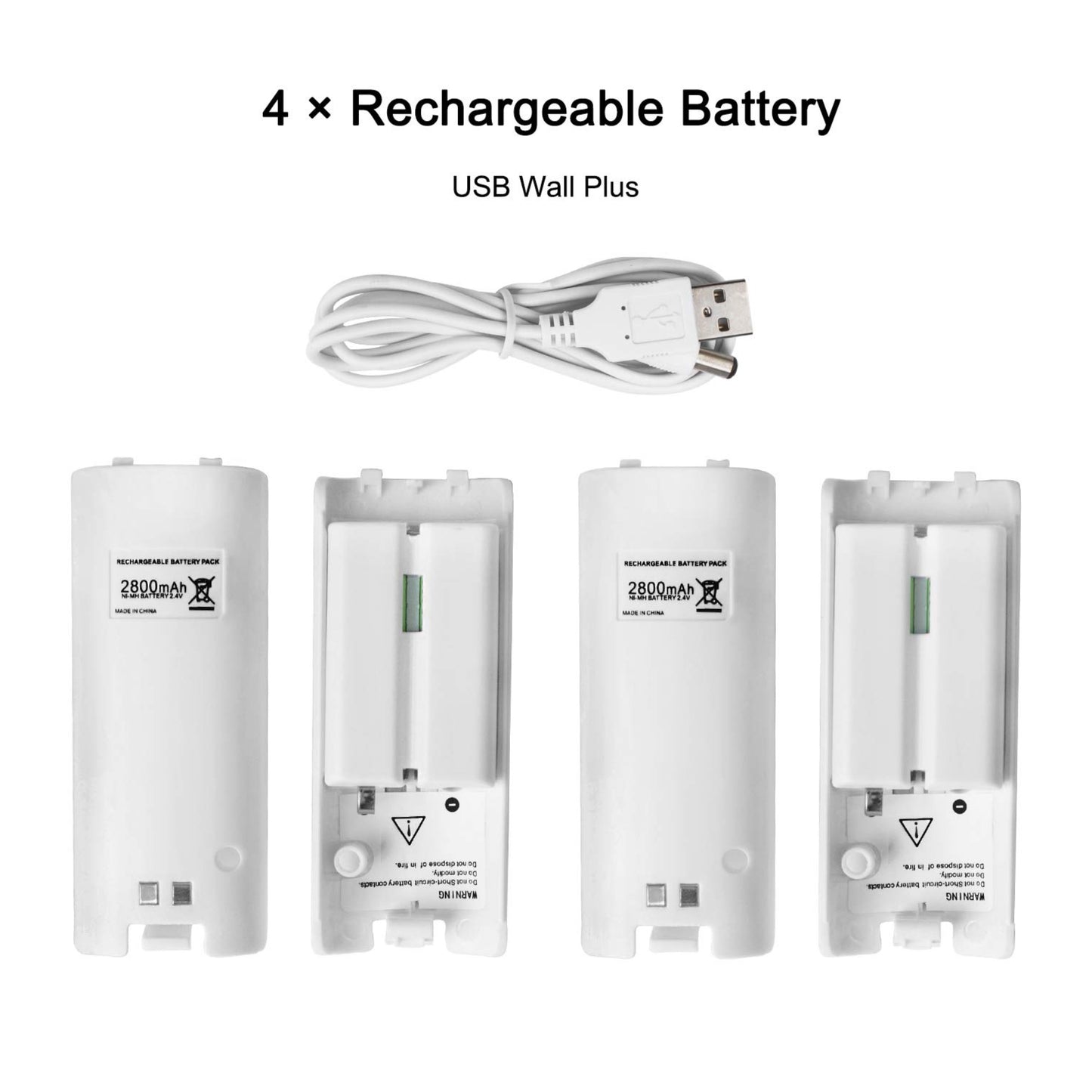 Ladestation für Wii-Controller mit vier Akkus Batterien - weiß