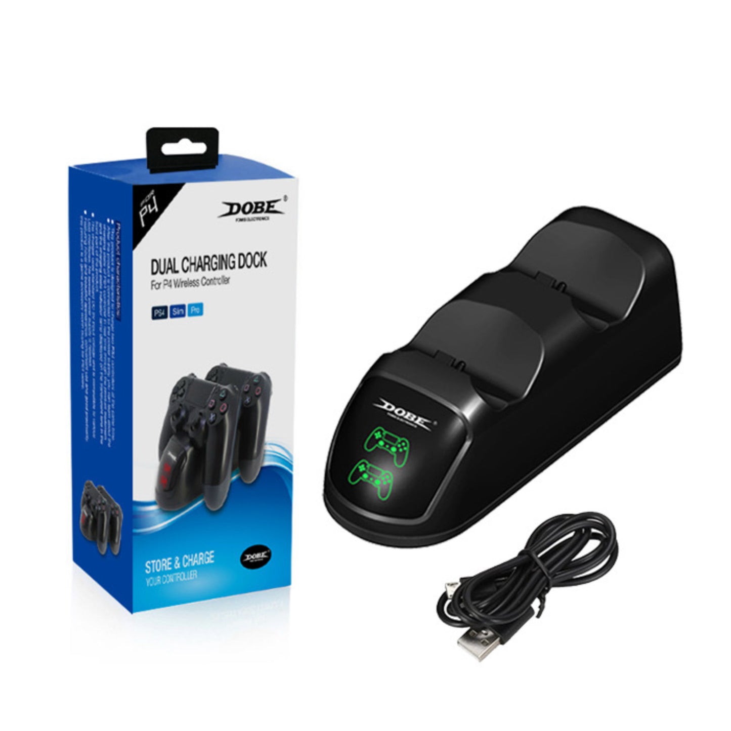DOBE Ladestation für zwei Playstation 4/PS4 Slim/PS4 Pro DualShock Controller mit LED-Statusanzeige & Ladekabel