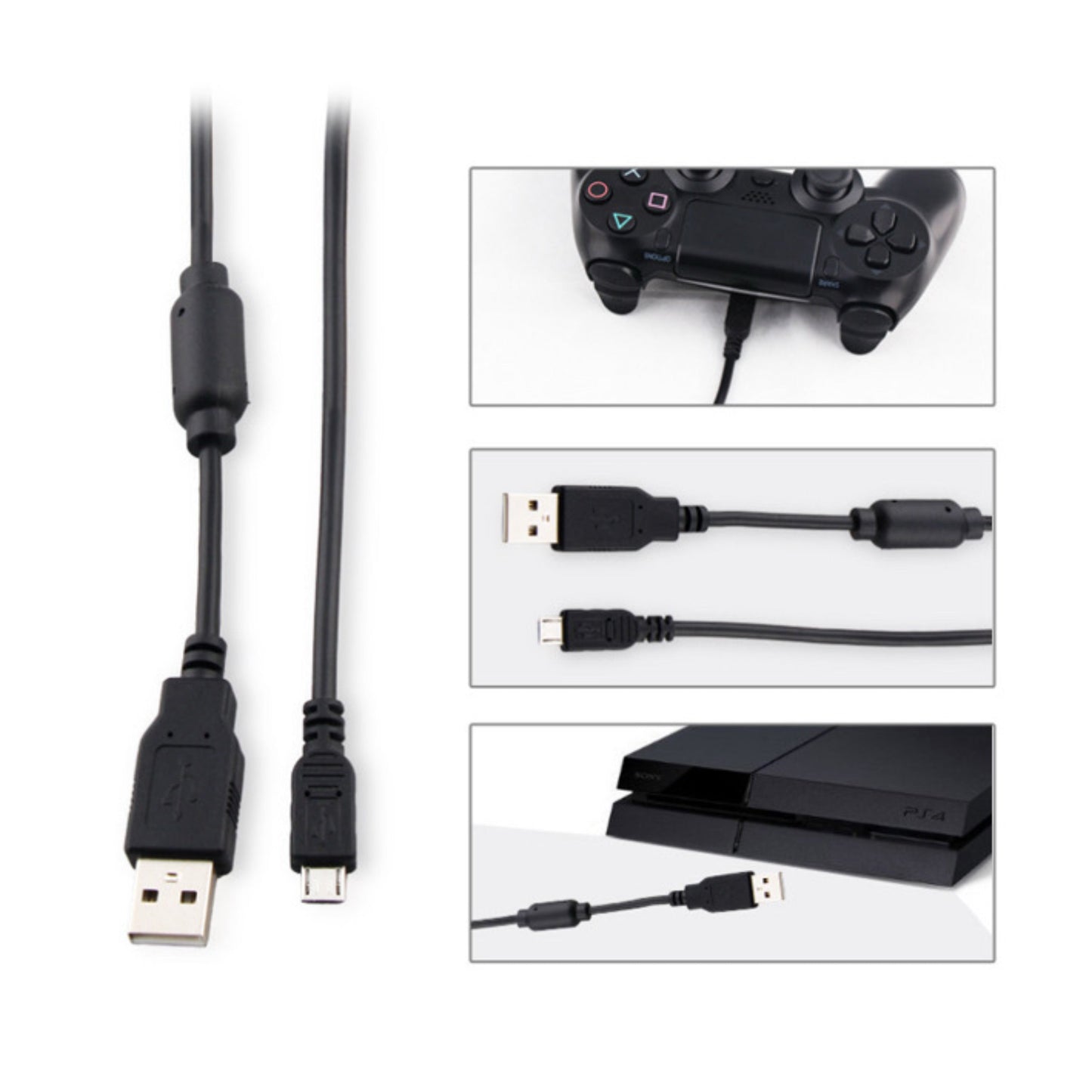 DOBE 2m Ladekabel für PlayStation 4, PS4 Slim & Pro Controller USB / Micro USB Kabel