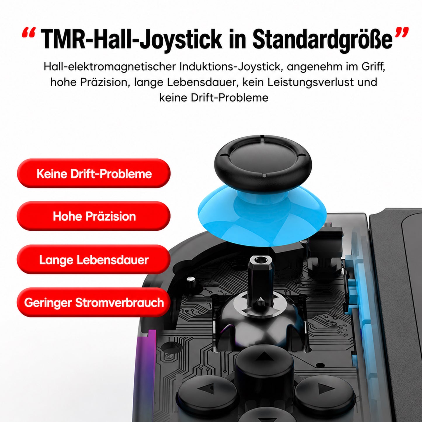 Joypad V2.0 TMR-Hall Effect Joystick (L/R) kompatibel mit Nintendo Switch / OLED, Gamepad Controller mit LED/Turbo/Wake-up/Screenshot/Six Axis - Schwarz