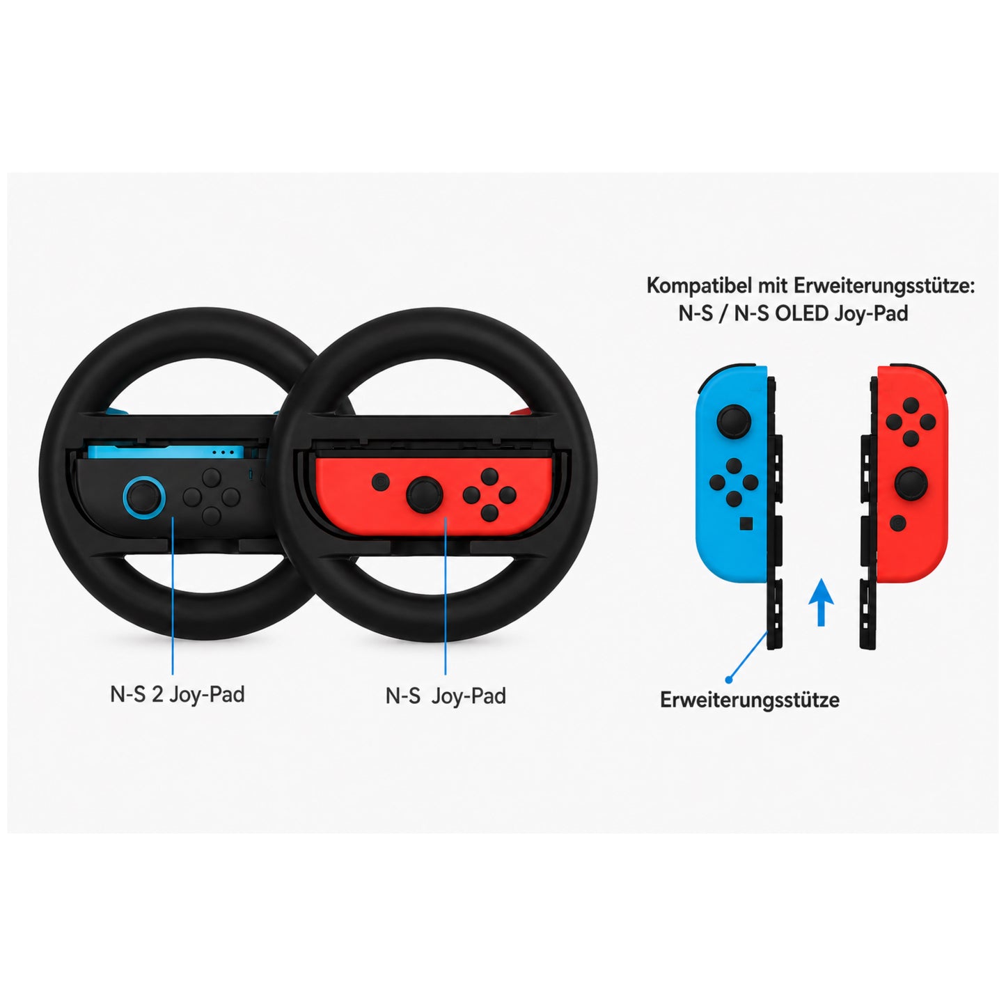 DOBE Racing Lenkrad Set für Nintendo Switch / OLED / Switch 2 Joy-Pad–Controller Wheel Griffe mit Erweiterungsschienen (2 Stück)