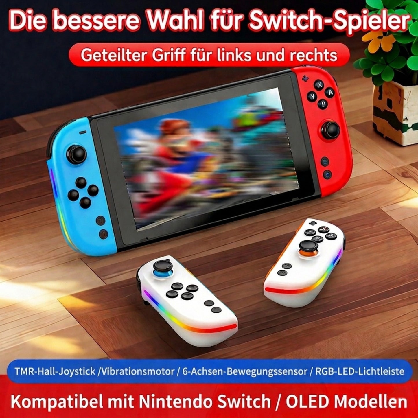 Joypad V2.0 TMR-Hall Effect Joystick (L/R) kompatibel mit Nintendo Switch / OLED, Gamepad Controller mit LED/Turbo/Wake-up/Screenshot/Six Axis - Schwarz