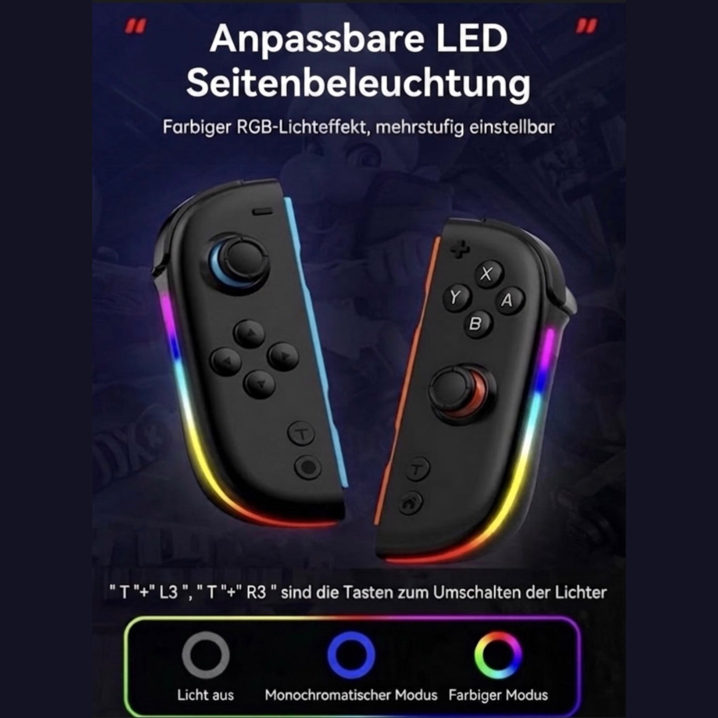 Joypad V2.0 TMR-Hall Effect Joystick (L/R) kompatibel mit Nintendo Switch / OLED, Gamepad Controller mit LED/Turbo/Wake-up/Screenshot/Six Axis - Schwarz