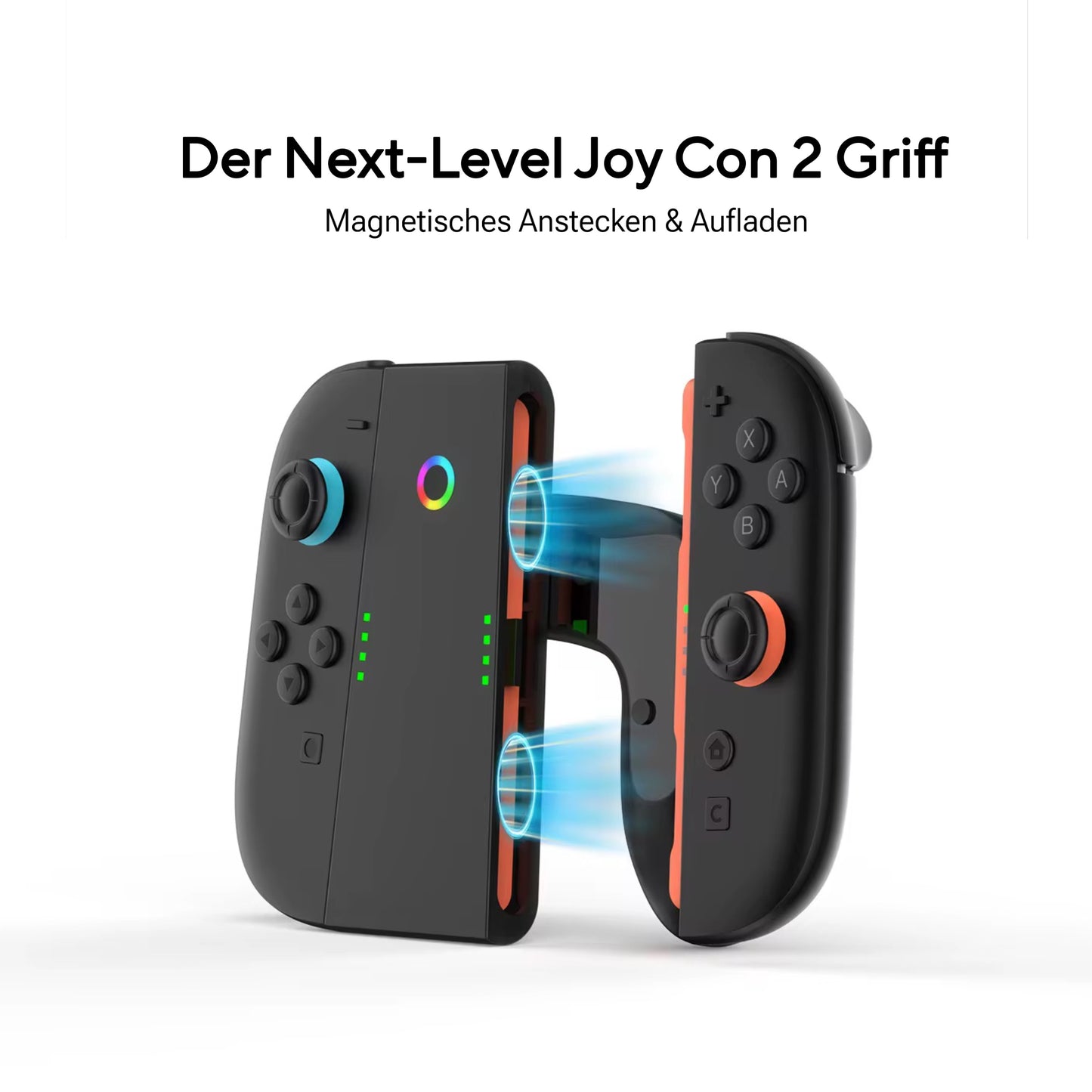 Magnetischer Ladegriff für Switch 2 – Ergonomischer Joy-Con Controller Halter mit LED-Ladefunktion & Ständer