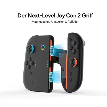 Magnetischer Ladegriff für Switch 2 – Ergonomischer Joy-Con Controller Halter mit LED-Ladefunktion & Ständer