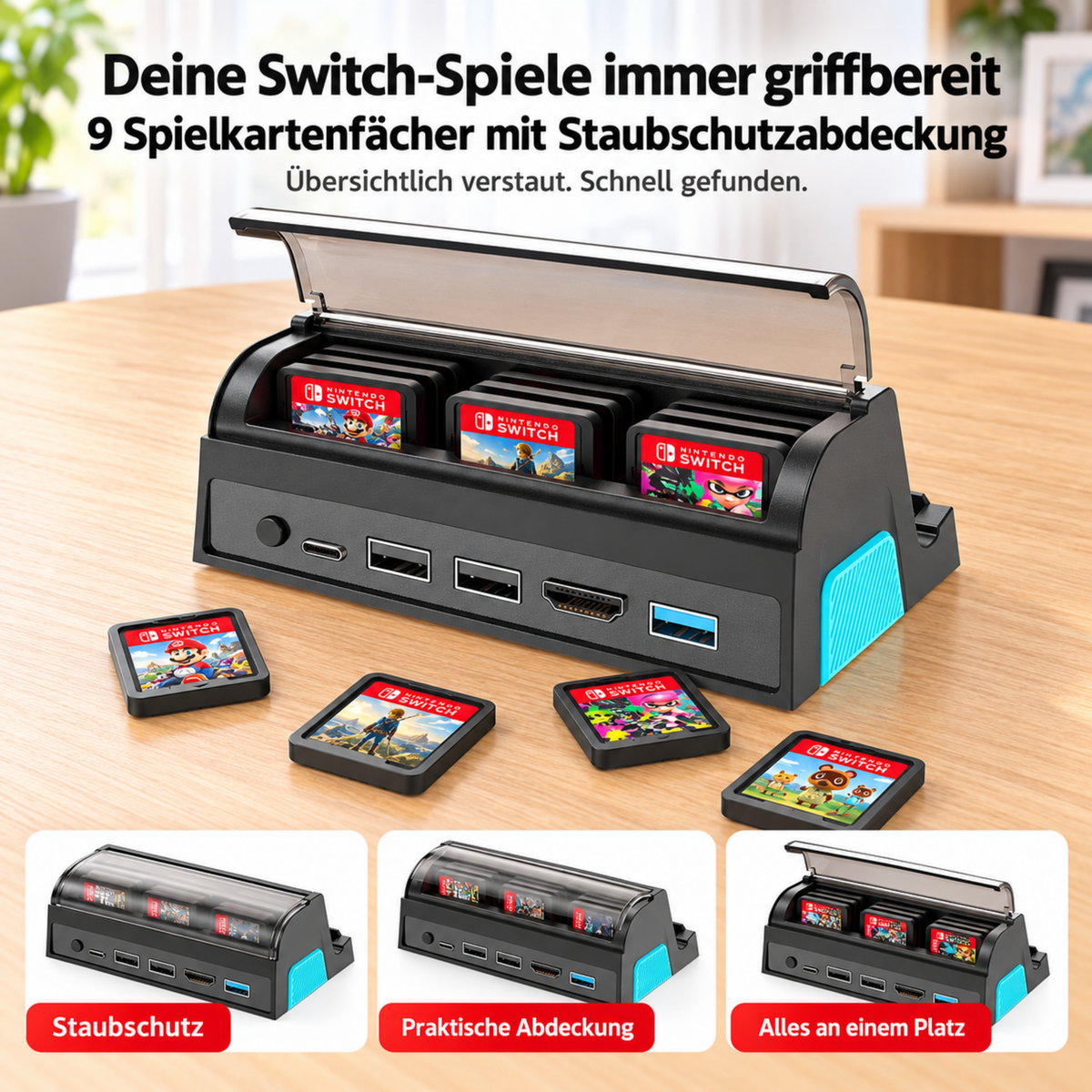 Docking Station für Nintendo Switch 2 | Switch & OLED mit 4k HDMI, USB-C, USB Hub & Spiele-Fach