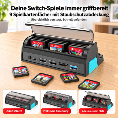 Docking Station für Nintendo Switch 2 | Switch & OLED mit 4k HDMI, USB-C, USB Hub & Spiele-Fach