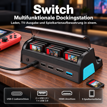 Docking Station für Nintendo Switch 2 | Switch & OLED mit 4k HDMI, USB-C, USB Hub & Spiele-Fach