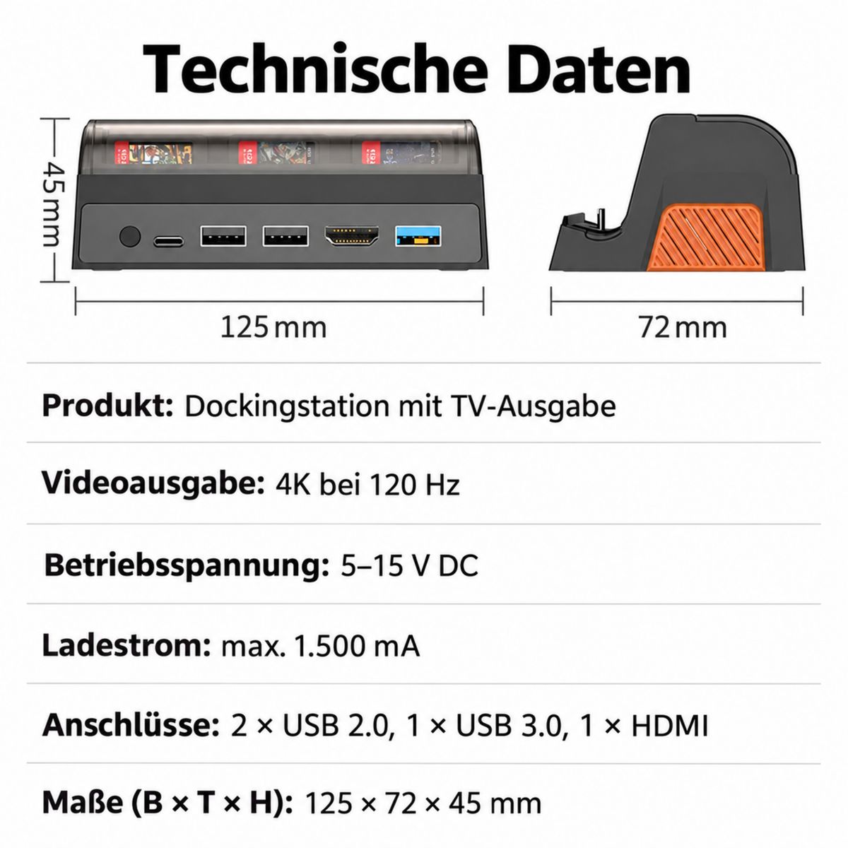 Docking Station für Nintendo Switch 2 | Switch & OLED mit 4k HDMI, USB-C, USB Hub & Spiele-Fach