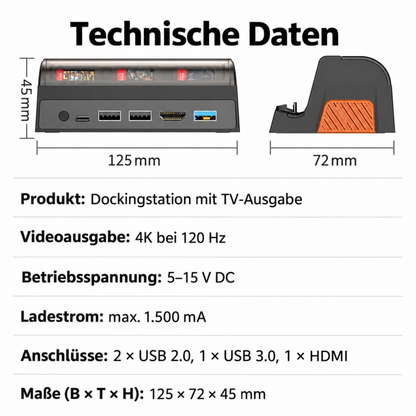Docking Station für Nintendo Switch 2 | Switch & OLED mit 4k HDMI, USB-C, USB Hub & Spiele-Fach
