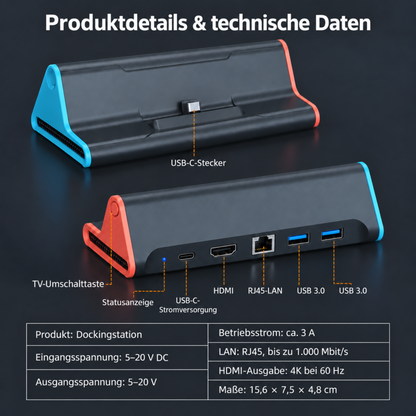 Dockingstation für Nintendo Switch 2 | Switch & OLED mit HDMI 4K, Gigabit-LAN & USB 3.0