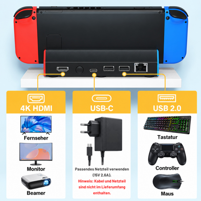 Docking Station für Nintendo Switch & OLED mit LED, LAN & 4K HDMI USB-C, 2x USB