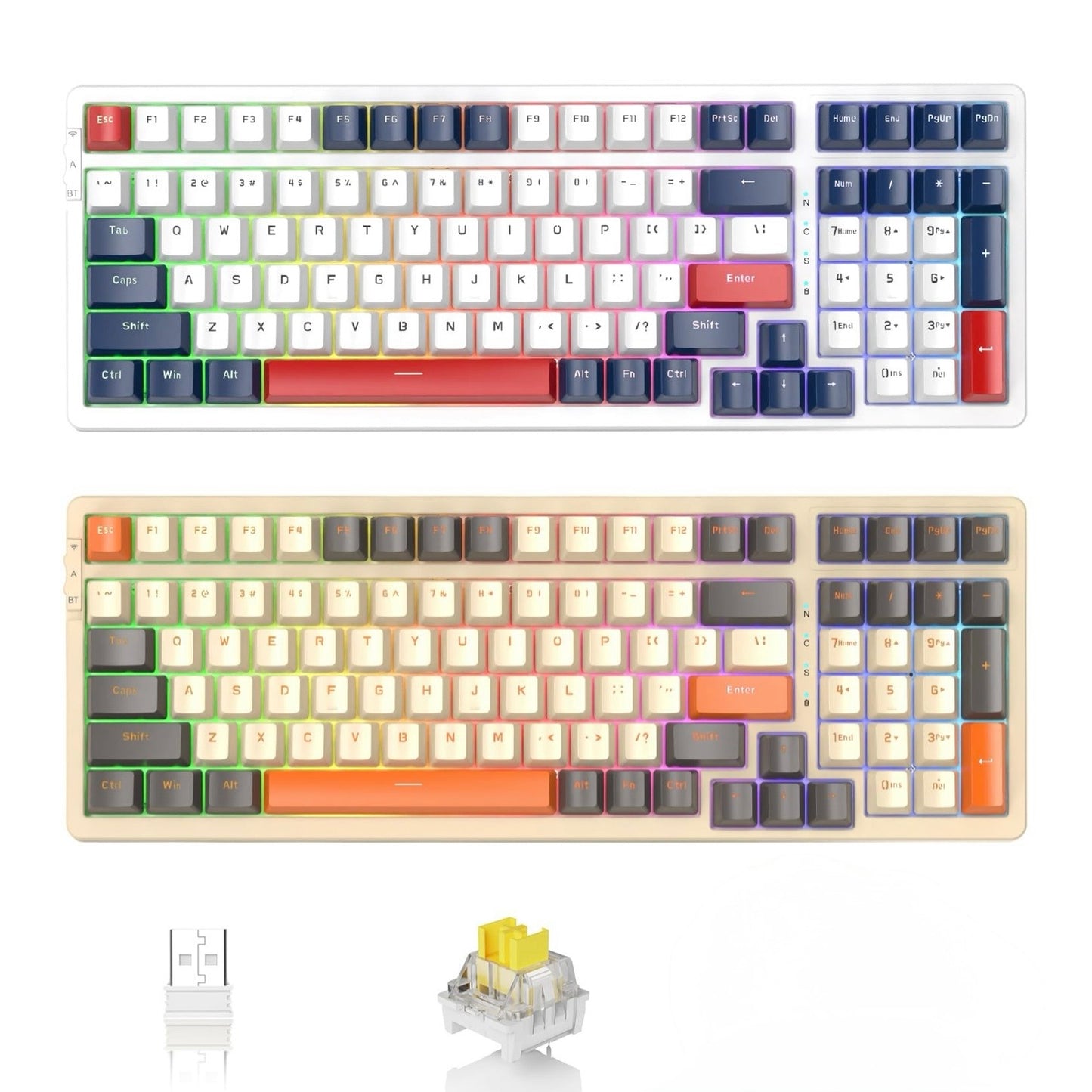 ATTACK SHARK K98 100-Tasten Hot-Swappable Mechanische Gaming-Tastatur, Bluetooth/2.4G Wireless/ Wired USB-C, 3000mAh Akku, RGB, Programmierbar Windows/PC/Mac